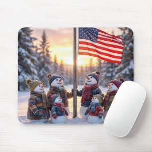 Tapis De Souris Réunion de famille de bonhomme de neige autour d'u