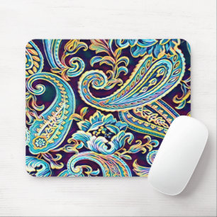 Tapis De Souris Rêve bleu et jaune Paisley vintage