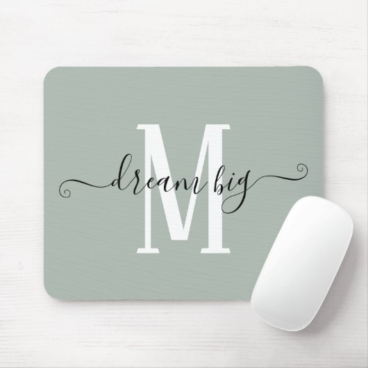 Tapis De Souris Rêve de devis positif Gros Monogramme initial Sage (Avec souris)