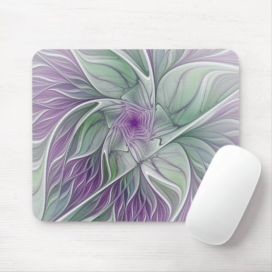Tapis De Souris Rêve de fleurs, Abstrait violet vert Fractal Art (Avec souris)