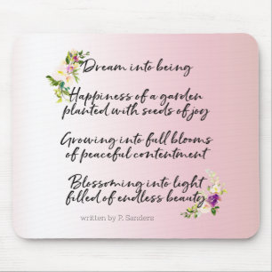 Tapis De Souris Rêve Floral Rose Pâle Poème (écrit par moi)