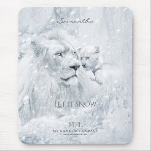 Tapis De Souris Rêves d'hiver, Lion blanc père & petit sur glace -