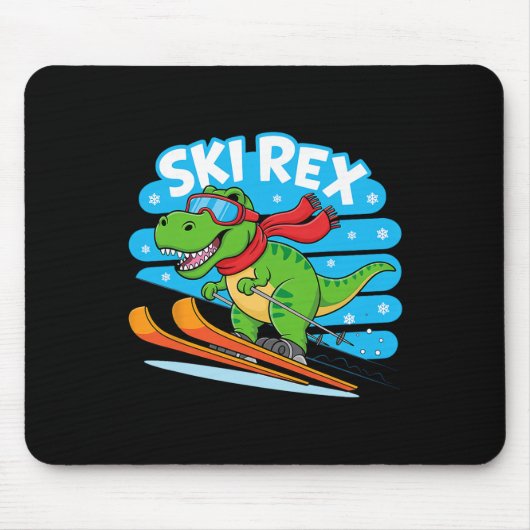 Tapis De Souris Rex Skiant Drôle De Dinosaure De Ski Design De Spo (Devant)