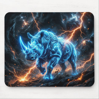 Tapis De Souris Rhinocéros bleu arctique avec éclair orange