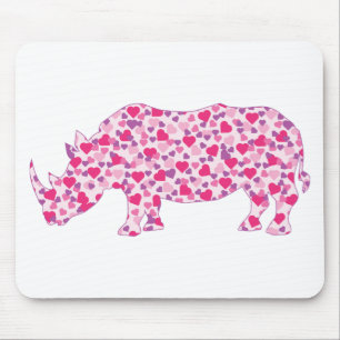Tapis De Souris Rhinoceros faits en Coeurs Roses