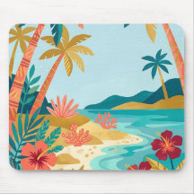 Tapis de souris Rivage de l'île corail et or