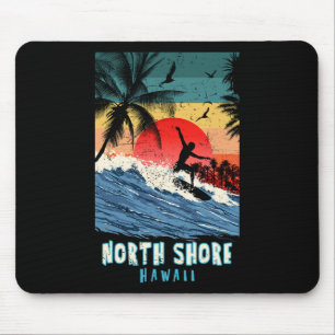 Tapis De Souris Rive Nord d'Hawaii Plage Surf Vintage Rétro Palmie
