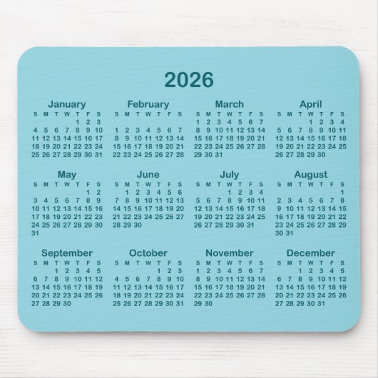 Tapis De Souris Robin Egg Blue and Dark Teal 2026 Calendar (Devant)