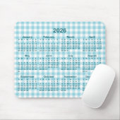 Tapis De Souris Robin Egg Blue Gingham Plaid 2026 Calendar (Avec souris)