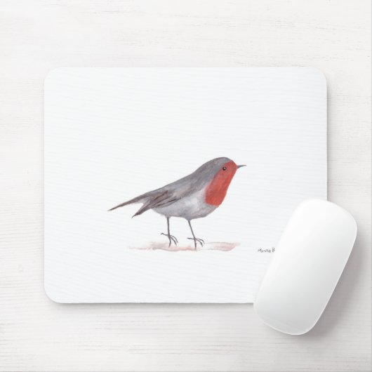 Tapis De Souris Robin oiseau aquarelle hiver Noël mignon (Avec souris)