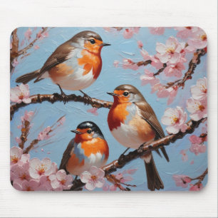Tapis De Souris Robins et fleurs de cerisiers