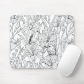 Tapis De Souris Robins et fleurs de lys, noir et blanc (Avec souris)