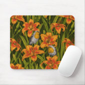 Tapis De Souris Robins et fleurs de lys, orange et vert foncé (Avec souris)