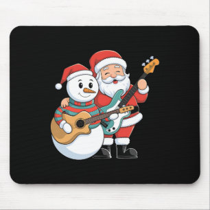 Tapis De Souris Rock Guitare Snowman Et Père Noël Jouant De La Gui