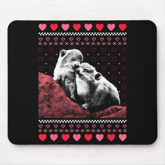 Tapis De Souris Rock Hyrax Valentine's Day Ugly Sweater Style (Devant)