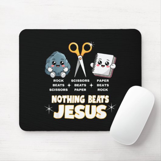 Tapis De Souris Rock Paper Scissors But Nothing Beats Jesus Funny (Avec souris)