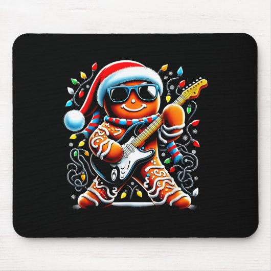 Tapis De Souris Rock Star Gingerbread Christmas Guitar Lights Men  (Devant)