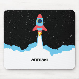 Tapis De Souris Rocket Launching in Outer Space Custom Name
