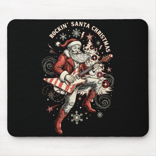 Tapis De Souris Rockin Santa Playing Guitar Funny Christmas Retro (Devant)