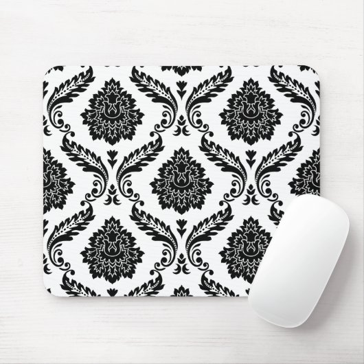 Tapis De Souris Rococo Damask Big Pattern Black on White (Avec souris)