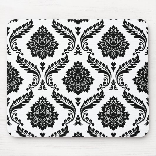 Tapis De Souris Rococo Damask Big Pattern Black on White (Devant)