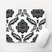 Tapis De Souris Rococo Damask décentré Pattern Noir sur Blanc (Avec souris)