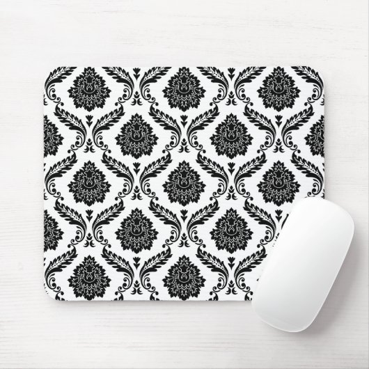 Tapis De Souris Rococo Damask Pattern Black on White (Avec souris)