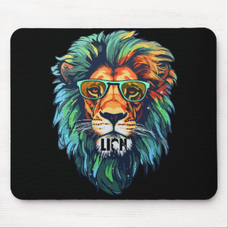 Tapis De Souris Roi Cool - Lion Coloré avec Lunettes de Soleil Des