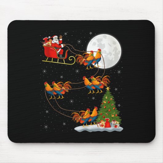 Tapis De Souris Rooster Chickens Santa Sleigh Flying Funny Magical (Devant)