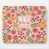 Tapis De Souris Rose Abstrait floral à la main (Devant)