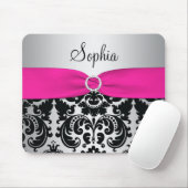 Tapis De Souris Rose, argent, et damassé noire Mousepad (Avec souris)