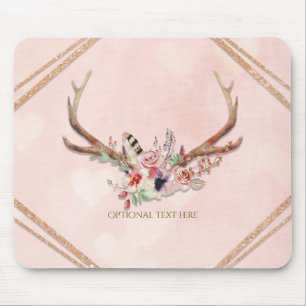 Tapis De Souris Rose Blush Rose Floral Cerfs Bois de Cerf Bohème C
