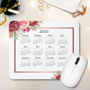 Tapis De Souris Rose Bourgogne Floral Rose Gold 2023 Calendrier