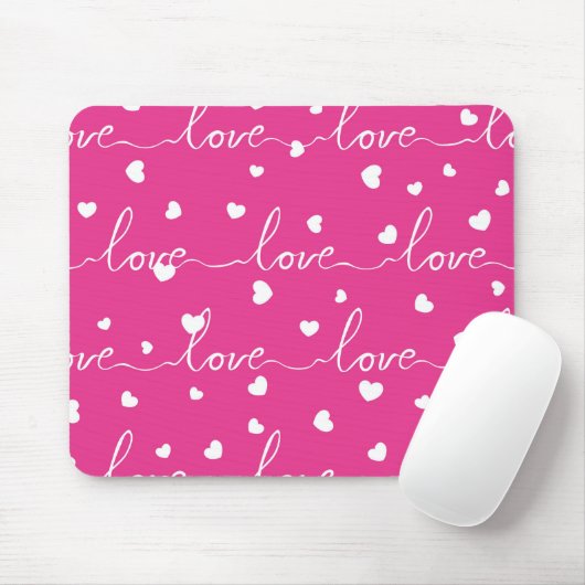 TAPIS DE SOURIS ROSE BRILLANTE AVEC AMOUR DE SCRIPT BLANC (Avec souris)