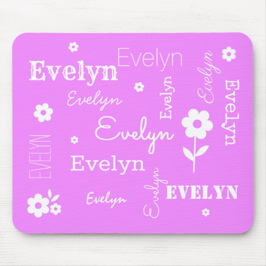 Tapis De Souris Rose chaud avec des fleurs blanches, Customisé Sou (Devant)