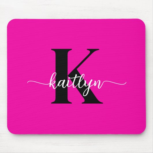 Tapis De Souris Rose Chaude Monogramme Noir (Devant)