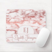 Tapis De Souris Rose Chic Marbre blanc Or Nom du script Monogramme (Avec souris)