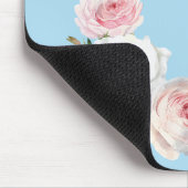 Tapis De Souris Rose Chic Roses Blanches Script initial Bébé Bleu (Coin)