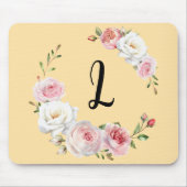 Tapis De Souris Rose Chic Roses Blanches Script Initial Beige (Devant)