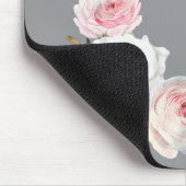 Tapis De Souris Rose Chic Roses Blanches Script initial Gris (Coin)