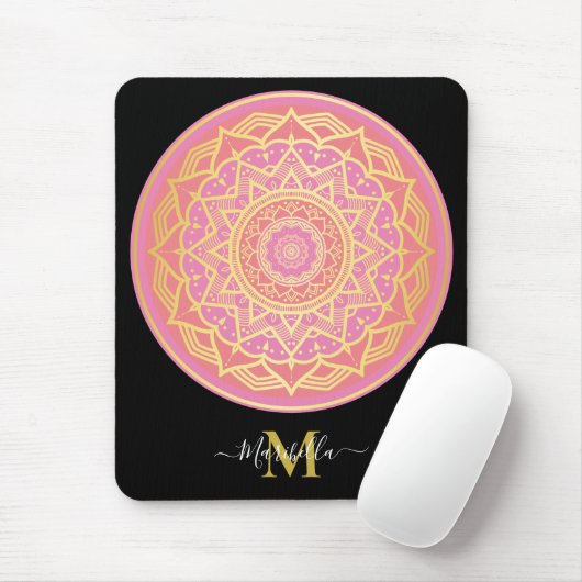 Tapis De Souris Rose clair, rose et or Boho Mandala (Avec souris)