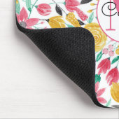 Tapis De Souris Rose doré Feuille Aquarelle Monogramme (Coin)