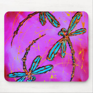 Tapis De Souris Rose électrique de déménagement de libellule