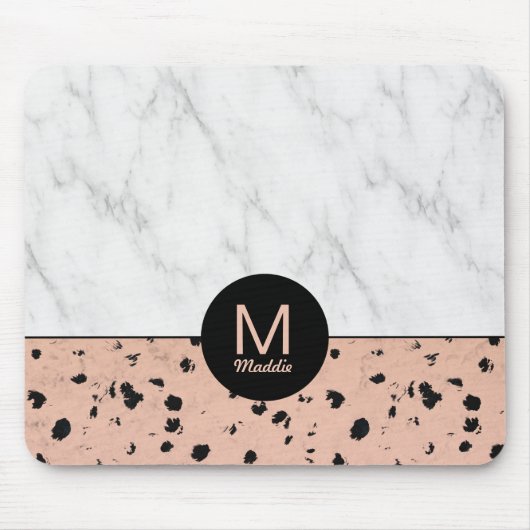 Tapis De Souris Rose élégant or et marbre Motif avec Monogram (Devant)