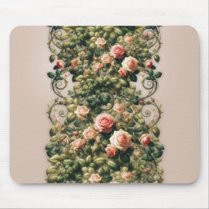 Tapis De Souris Rose élégante aux vignes de rose rose shabby chic