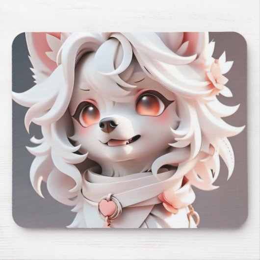Tapis De Souris Rosé Et Blanc Fluffé (Devant)