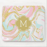 Tapis De Souris Rose et marbre d'encre de Suminagashi d'or<br><div class="desc">Conception décorée d'un monogramme à la mode et chic comportant une belle texture d'encre de marbre de suminagashi dans de belles tonalités bleues,  roses,  et d'or. Personnalisez-la avec votre monogramme pour celui d'un cadeau aimable.</div>