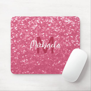 Tapis De Souris Rose faux éclats scintillants Monogramme rose pâle