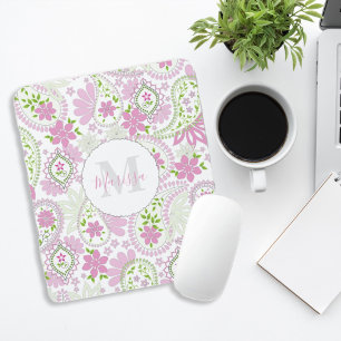 Tapis De Souris Rose Fille Mignon Chic Élégant Paisley Monogramme
