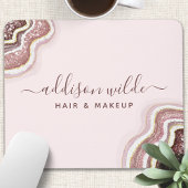 Tapis De Souris Rose Gold Blush Rose Pailleté Géode d'Agate